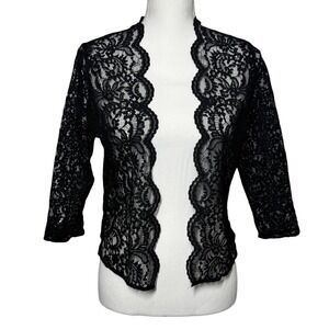 Calvin Klein Lace Shrug Bolero PM Black Excellent Sheer Scalloped 3/4 Sleeve
